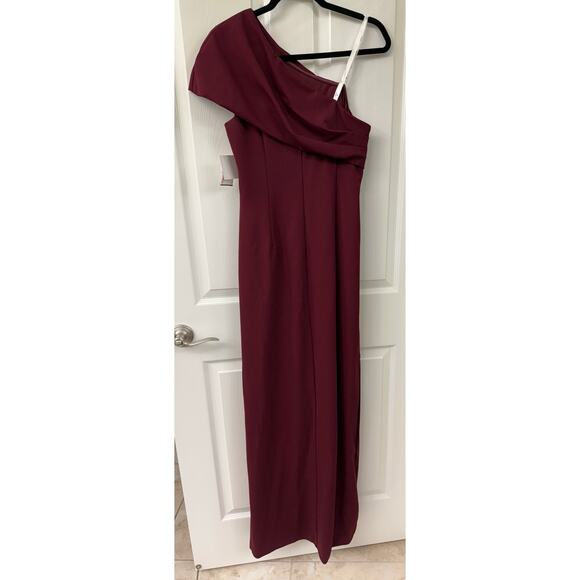 David’s Bridal formal dress one shoulder column side slit NWT Cabernet 10 - Picture 2 of 7